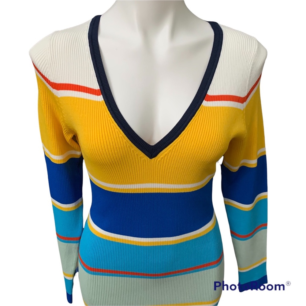 NWT J. Crew Blue Yellow Stripe Ribbed Sweater Dress Sweaterdress - Size Small - Picture 4 of 11